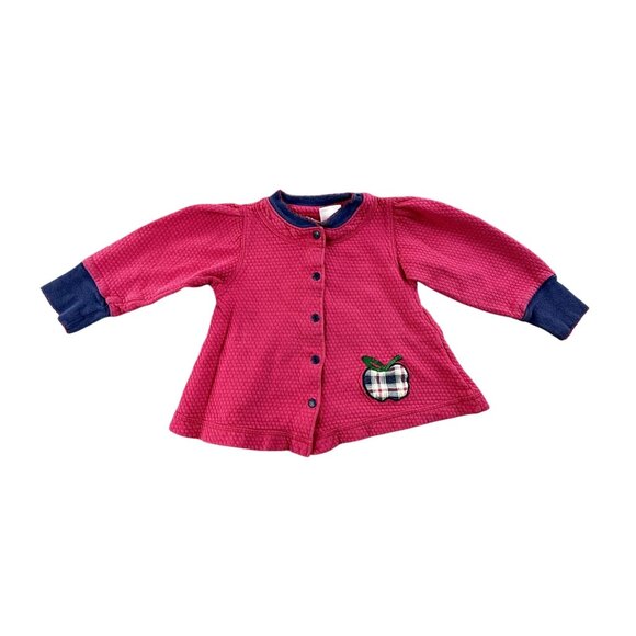 Vintage McKids Jacket Infant 18M Pink Navy Snap Button Plaid Apple Patch 90s Y2K - Picture 1 of 11